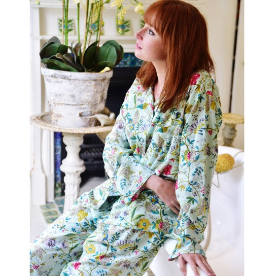 Ladies Mint Green Floral Print Cotton Pyjamas