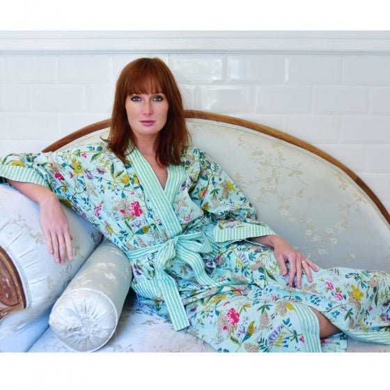 Ladies Mint Green Floral Print Cotton Dressing Gown