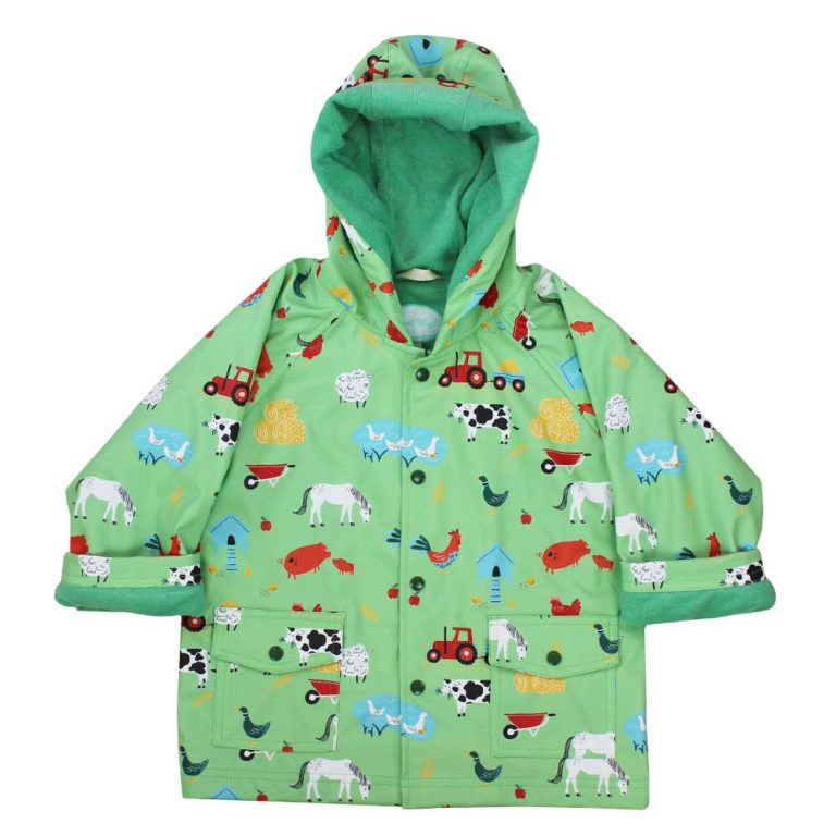 Children's Green Farmyard Hooded Raincoat