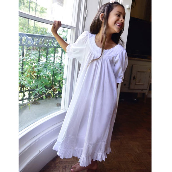 Puff Sleeve Girls Long Nightie Louise Girls White Puff Sleeve