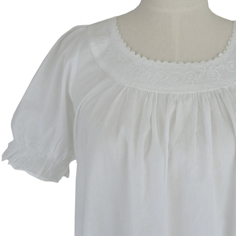 Ladies White Cotton Puff Sleeve Nightdress 'Juliet'