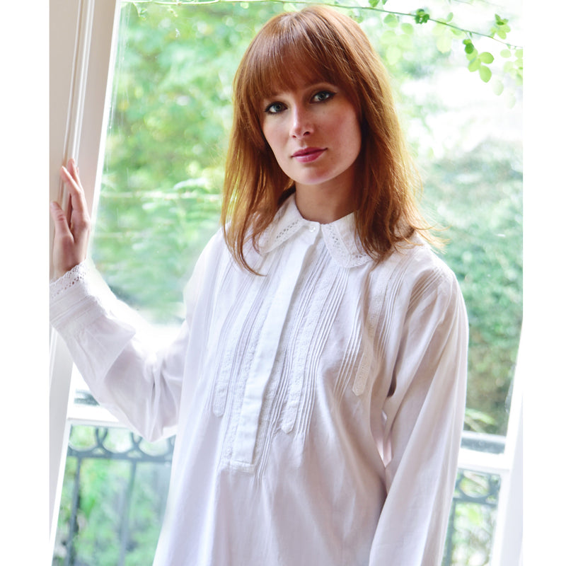 Ladies Long Sleeve Nightdress with Lace Collar 'Florence'