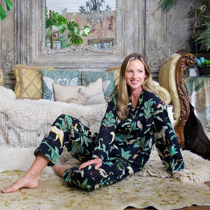 Ladies Safari At Night Print Cotton Pyjamas